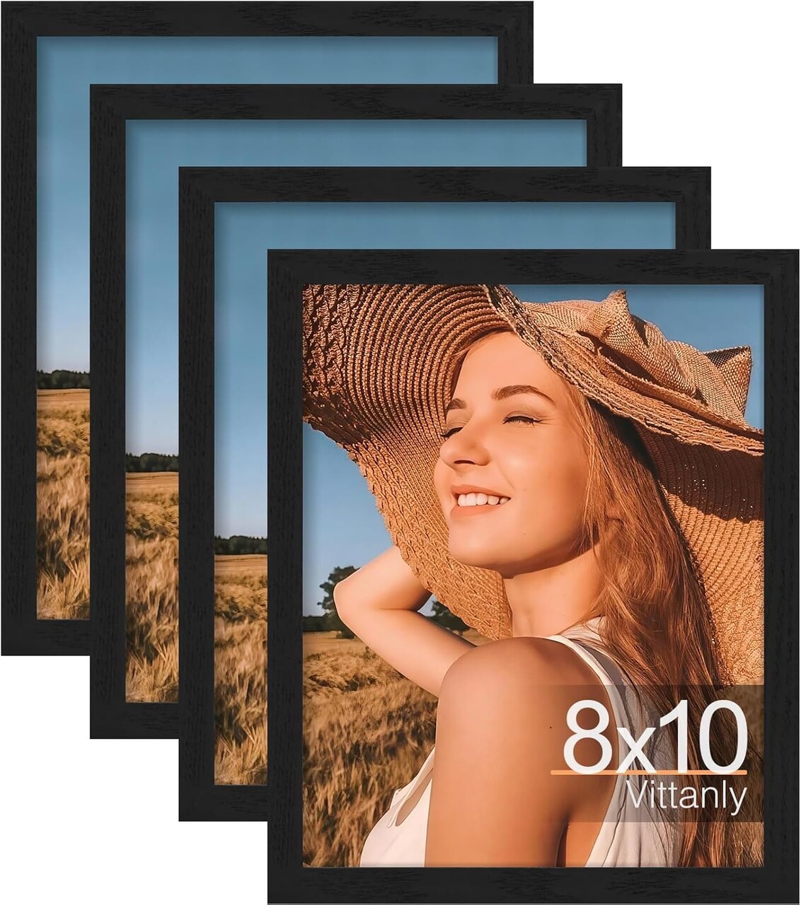 8x10 Picture Frames Set of 4, Display Pictures 5x7 with Mat or 8x10 without Mat, Engineered Wood with Shatter Resistant Plexiglass, Wall Gallery Photo Frames for Wall or Tabletop, Black